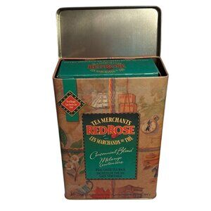 Red Rose Tea Tin Centennial Blend Hinged 100 Year w/ Original Cardboard Box